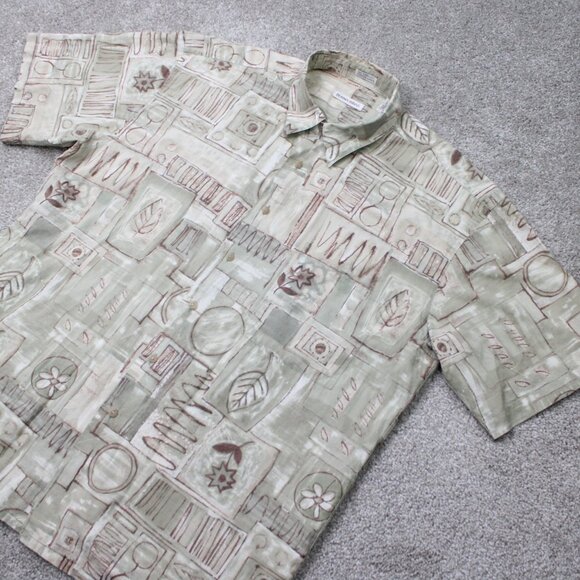 Burma Bibas Shirt Mens XL Beige Geometric 60 Singles Cotton Lawn S/S Button Up - Picture 4 of 14